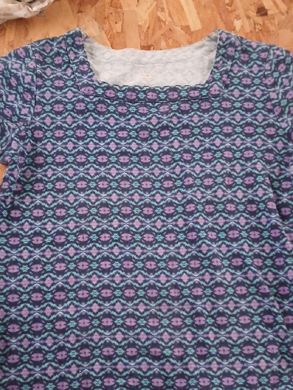 Kim Rogers Purple and Teal Short Sleeve Patterned Top